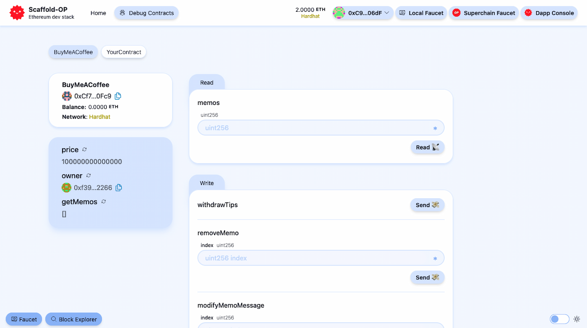Scaffold-PNC Debug Contracts page